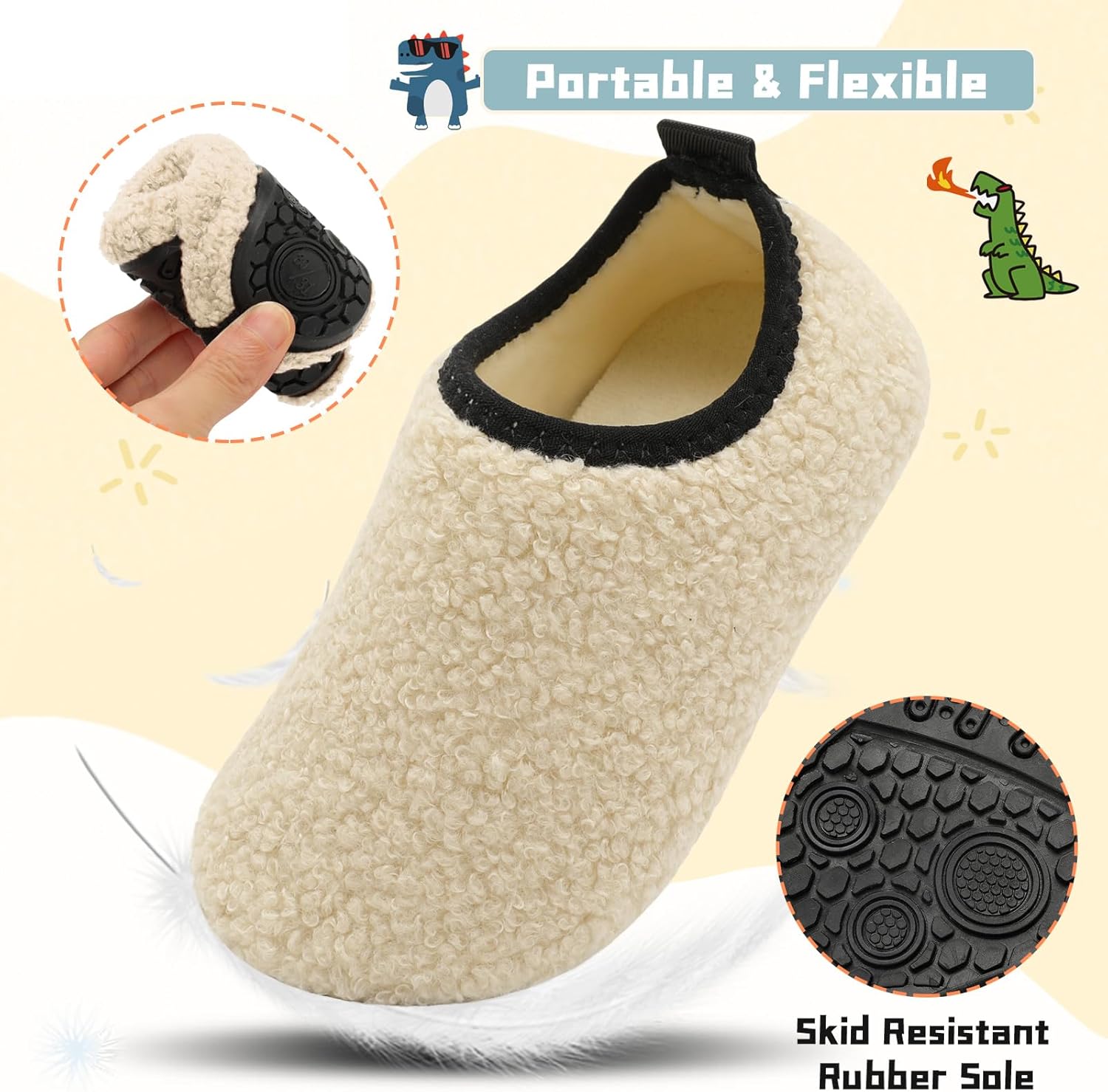 QFH Toddler Slippers with Soft Velvet Lining