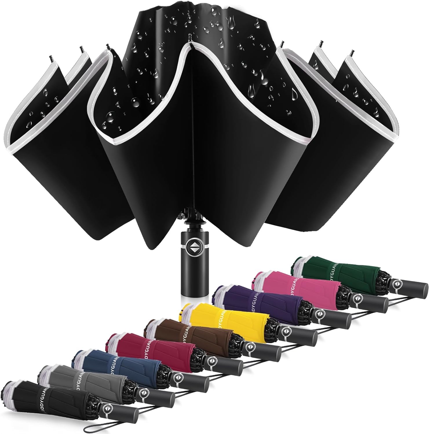 Bodyguard Inverted Umbrella with Reflective Stripe and Teflon Coating