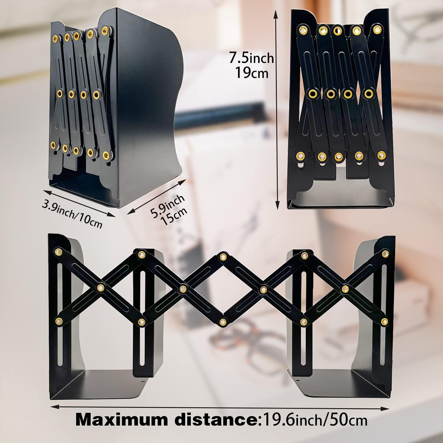 Adjustable Metal Bookends for Heavy Books and Desk Organization