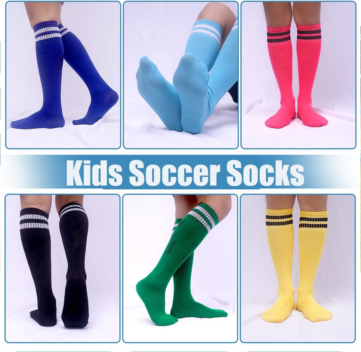 3 Pairs Kids Soccer Socks Striped Knee High