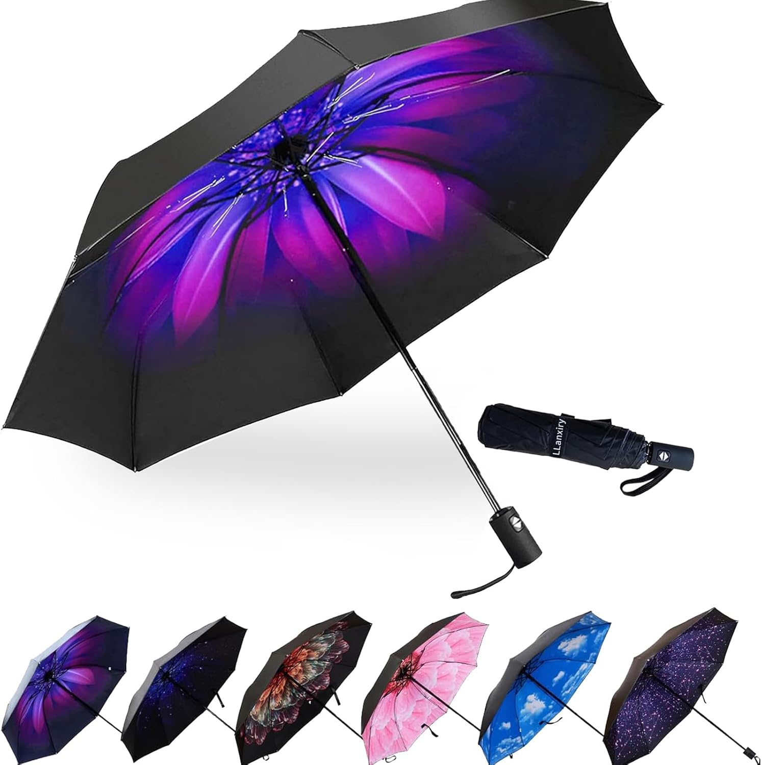 LLanxiry Compact Travel Umbrella Windproof Waterproof