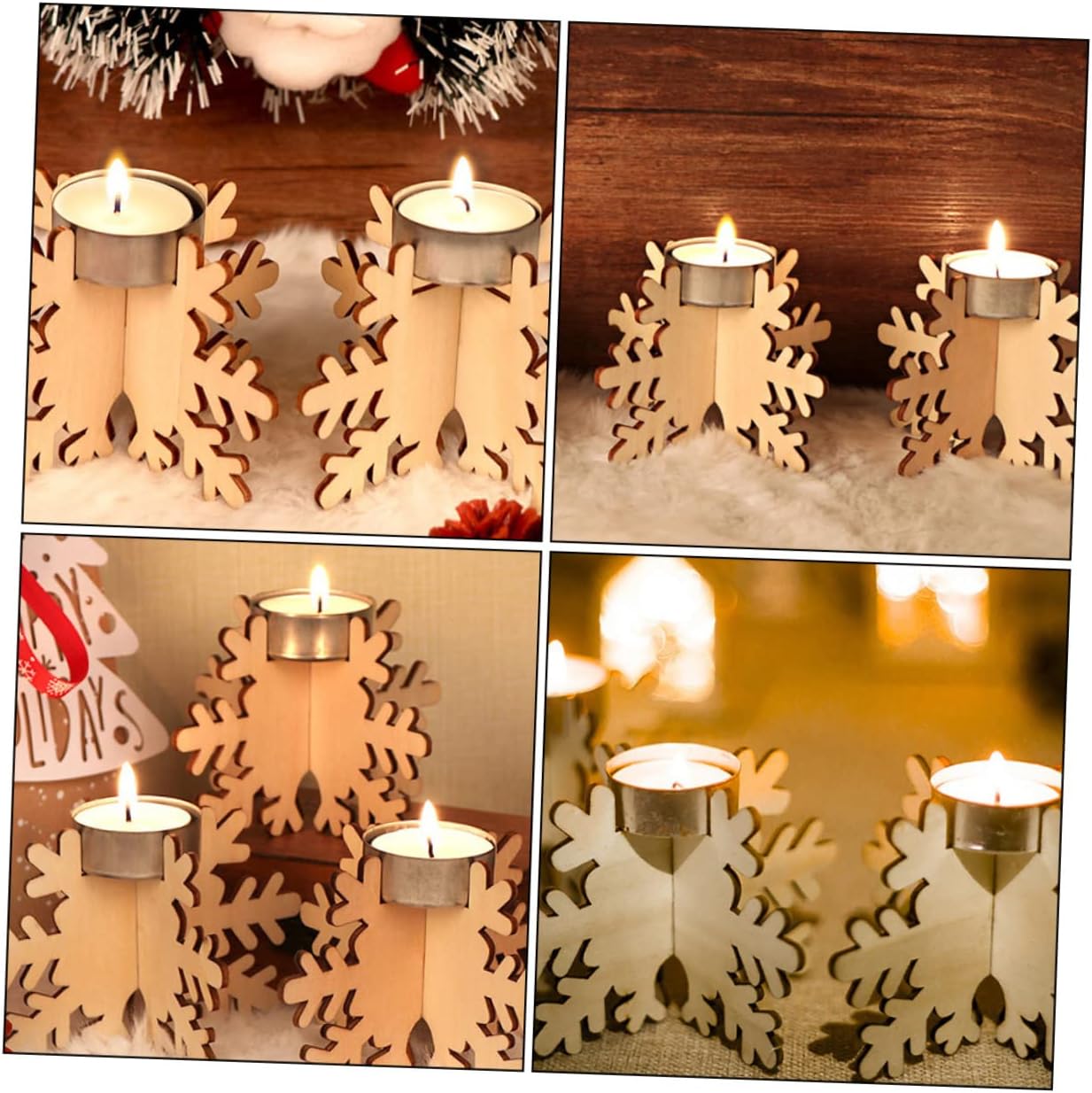 KICHOUSE Snowflake Wooden Candlestick Set for Christmas Decor