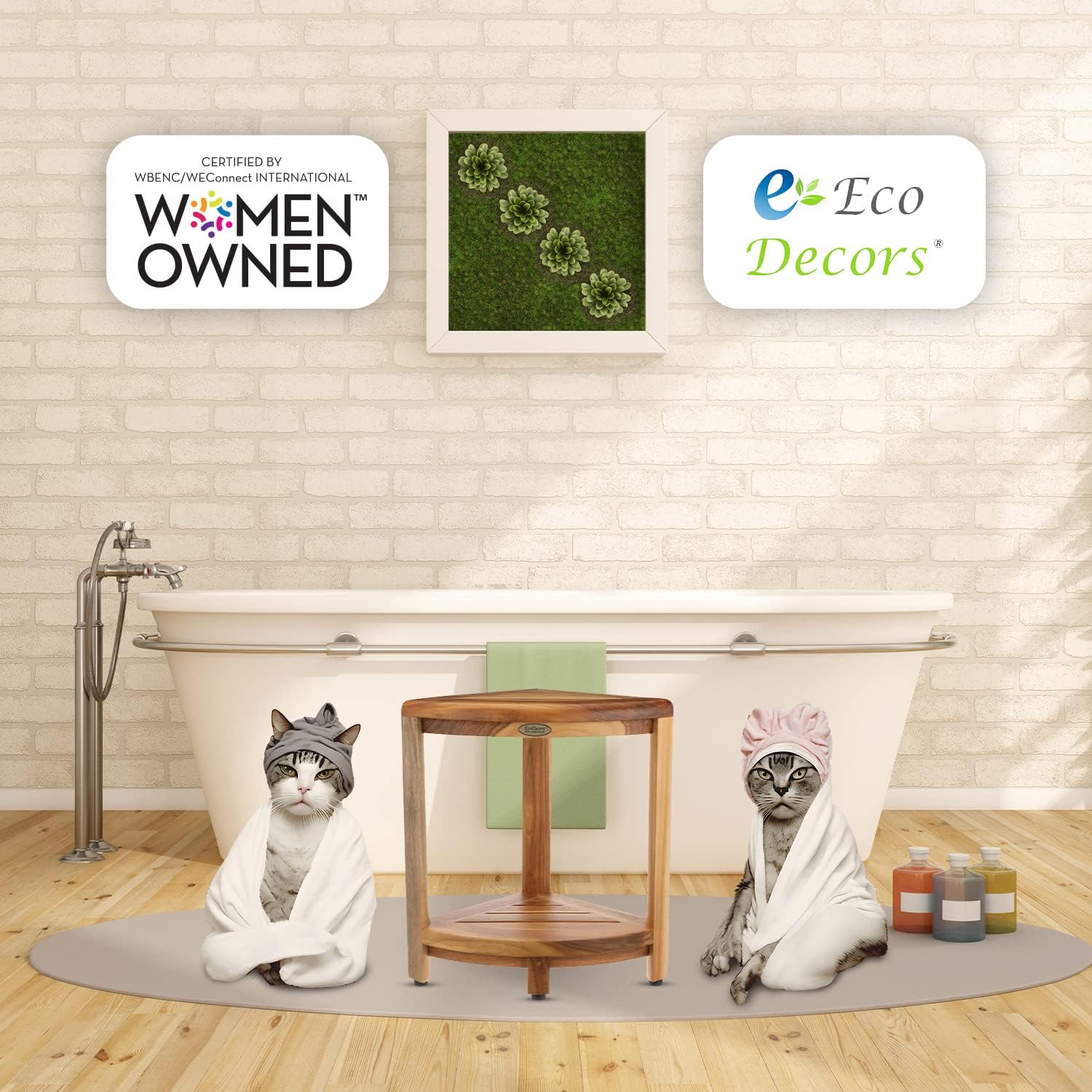 EcoDecors Teak Wood Corner Shower Stool with Shelf