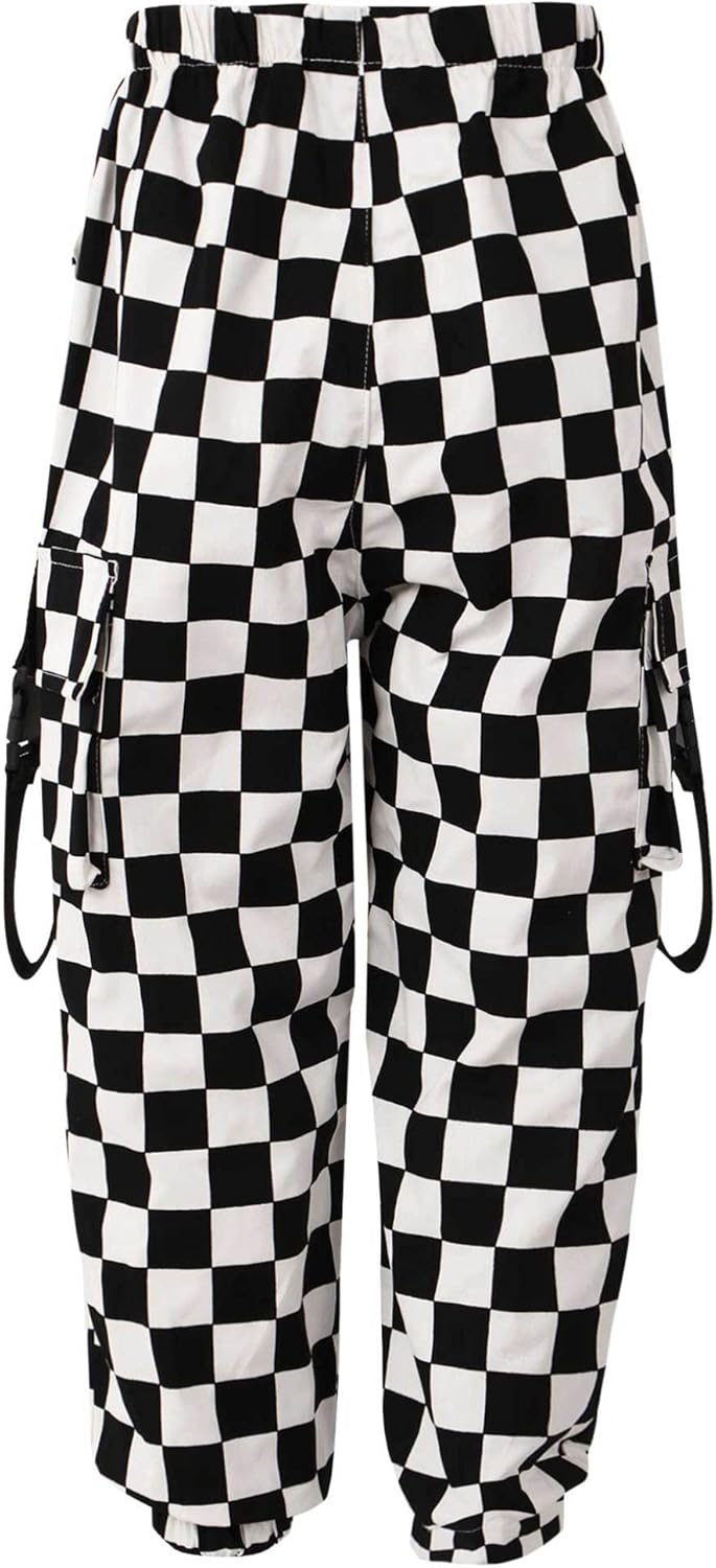 Oyolan Kids Girls Plaid Cargo Sweatpants