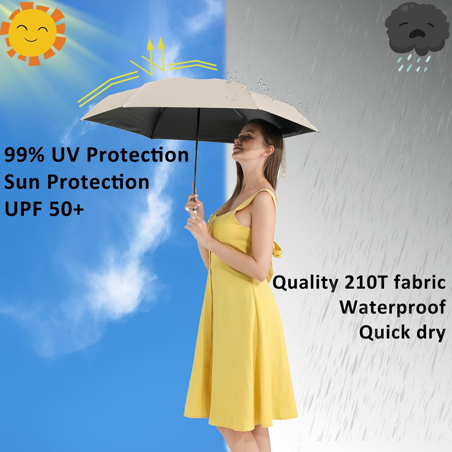 BAODINI Compact UV Protection Travel Umbrella 42 Inch UPF 50 Windproof