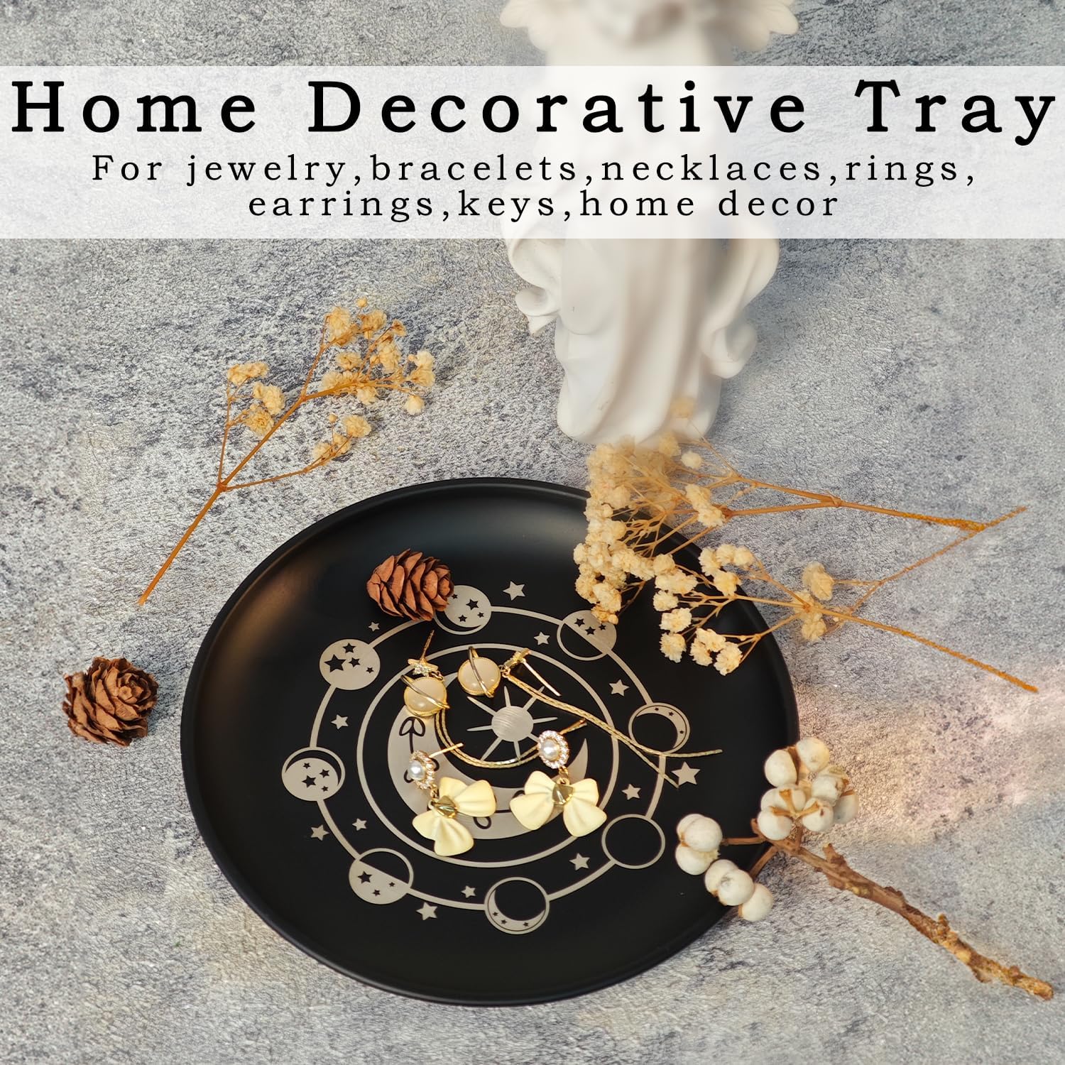 55 Inch Small Metal Jewelry Dish with Star Moon Print