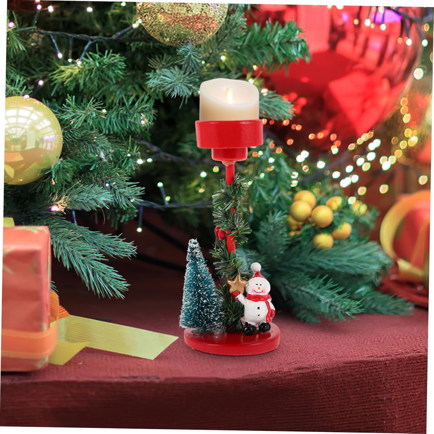 Snowman Theme Candle Holder Christmas Decor Festive Holiday Centerpiece