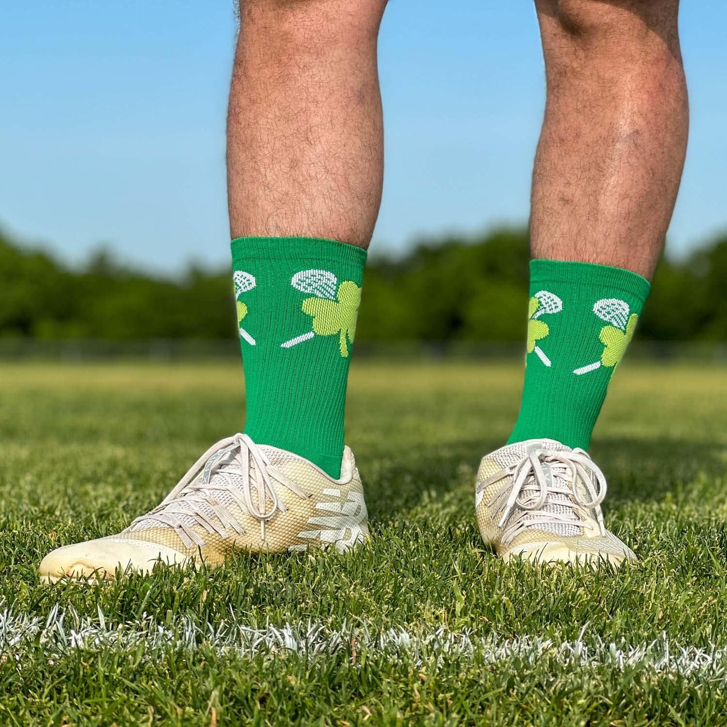 ChalkTalkSPORTS Lacrosse Crew Socks - Green Shamrock Mid-Calf