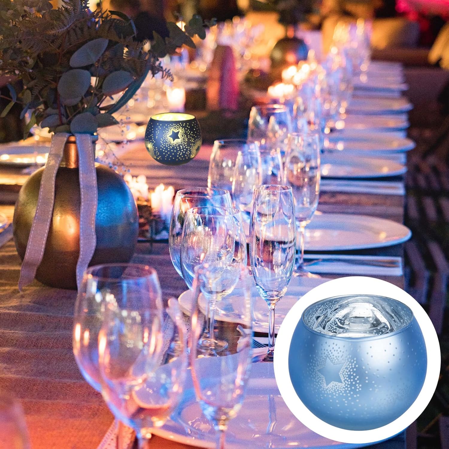 Beaupretty Glass Candle Holders with Star Decor Blue