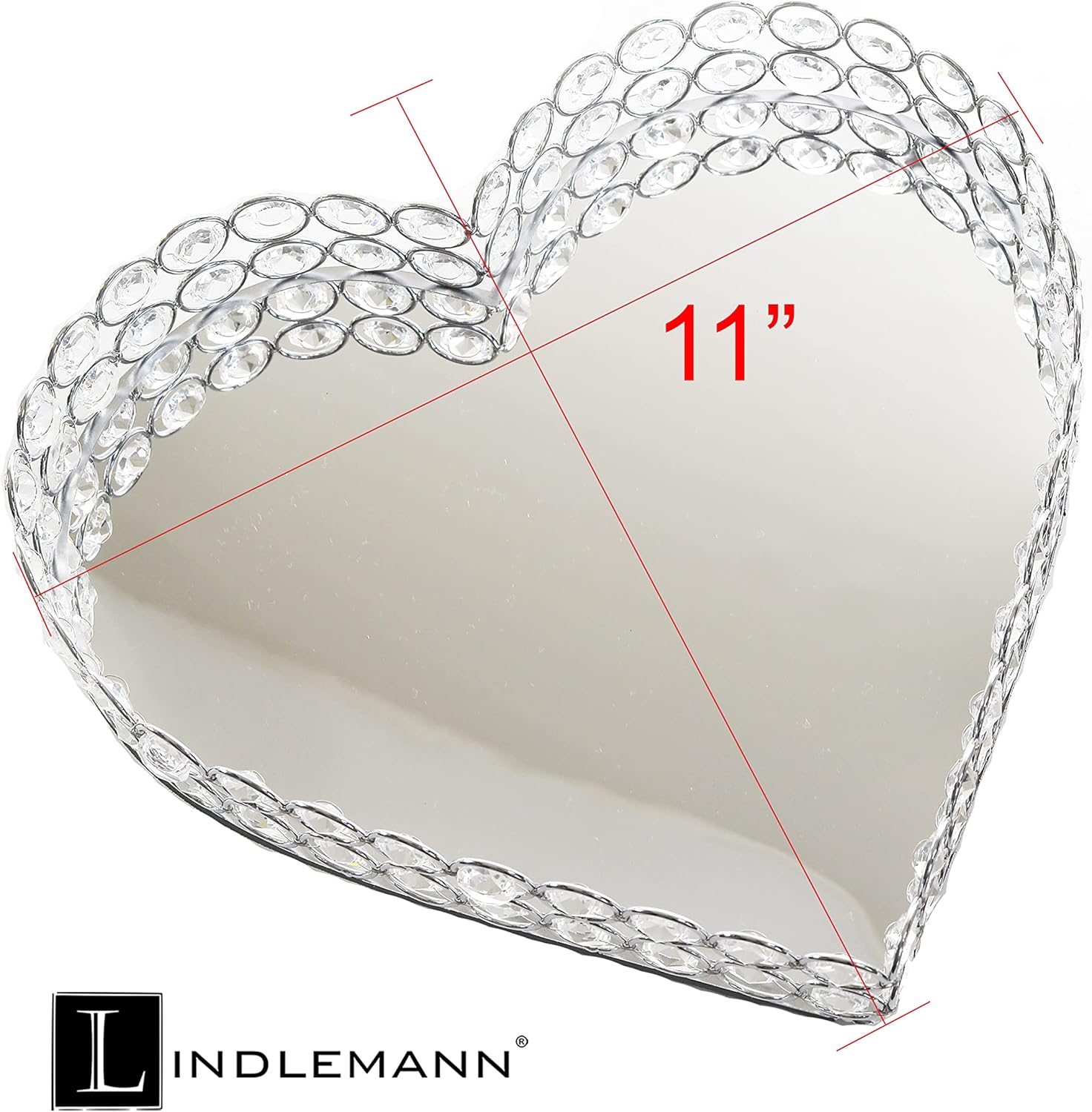 Heart Shaped Metal Crystal Vanity Tray with Mirror