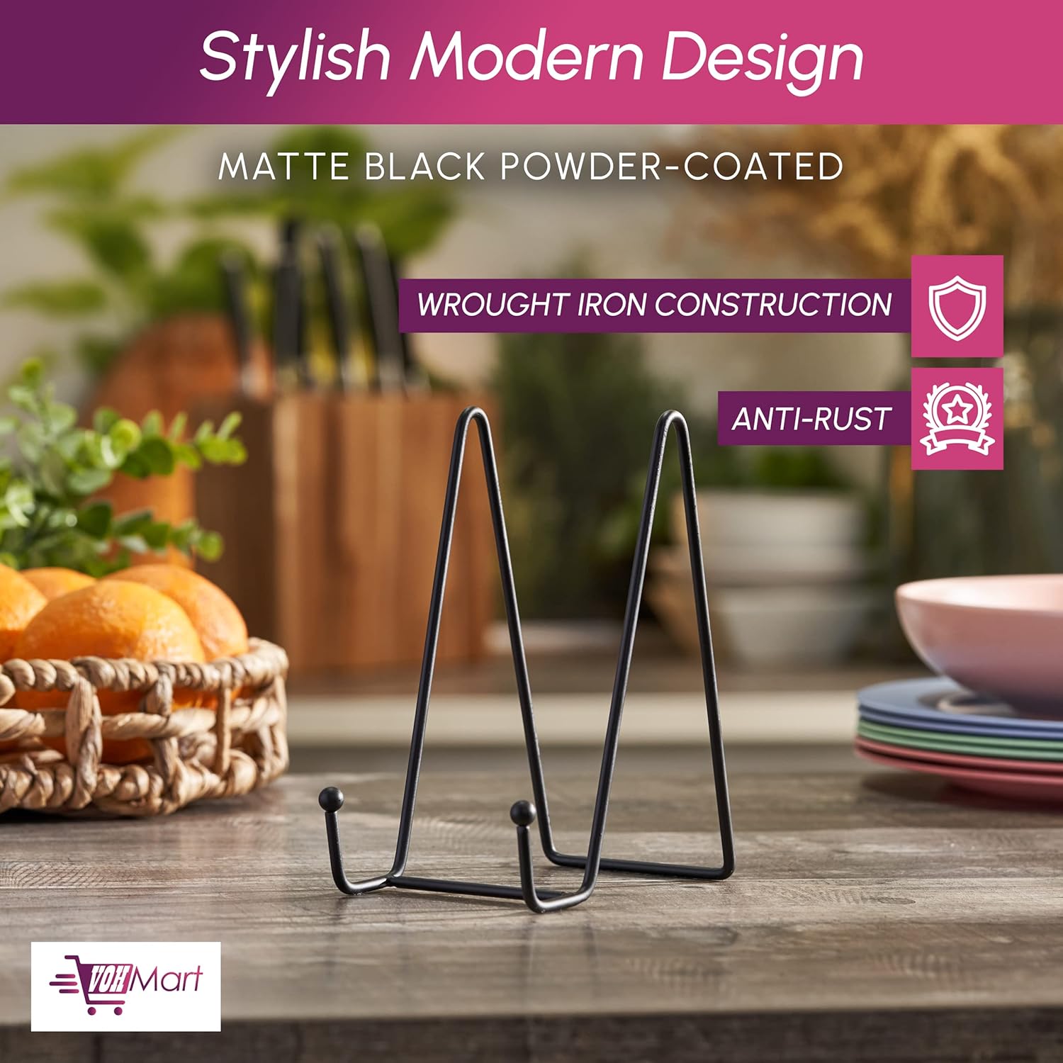 VOHMART 2 Pack 6 Inch Black Metal Plate Stands