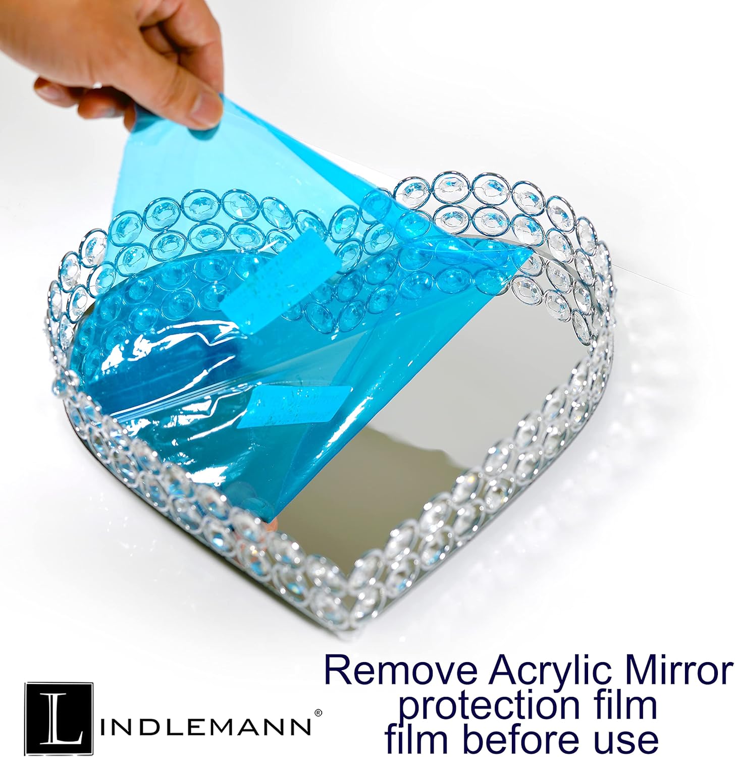 Heart Shaped Metal Crystal Vanity Tray with Mirror