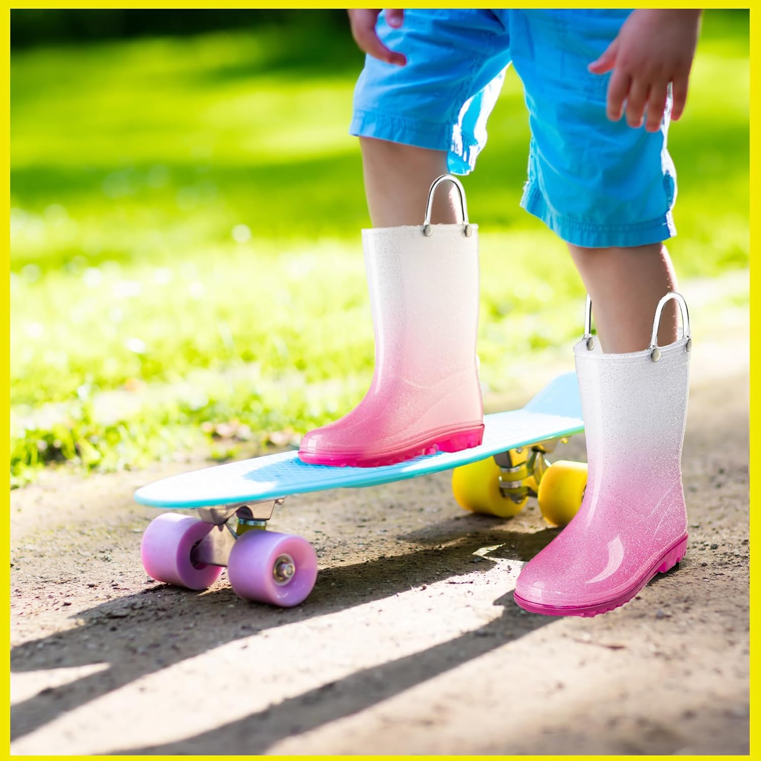 Puddle Play Kids PVC Glitter Rain Boots with Handles
