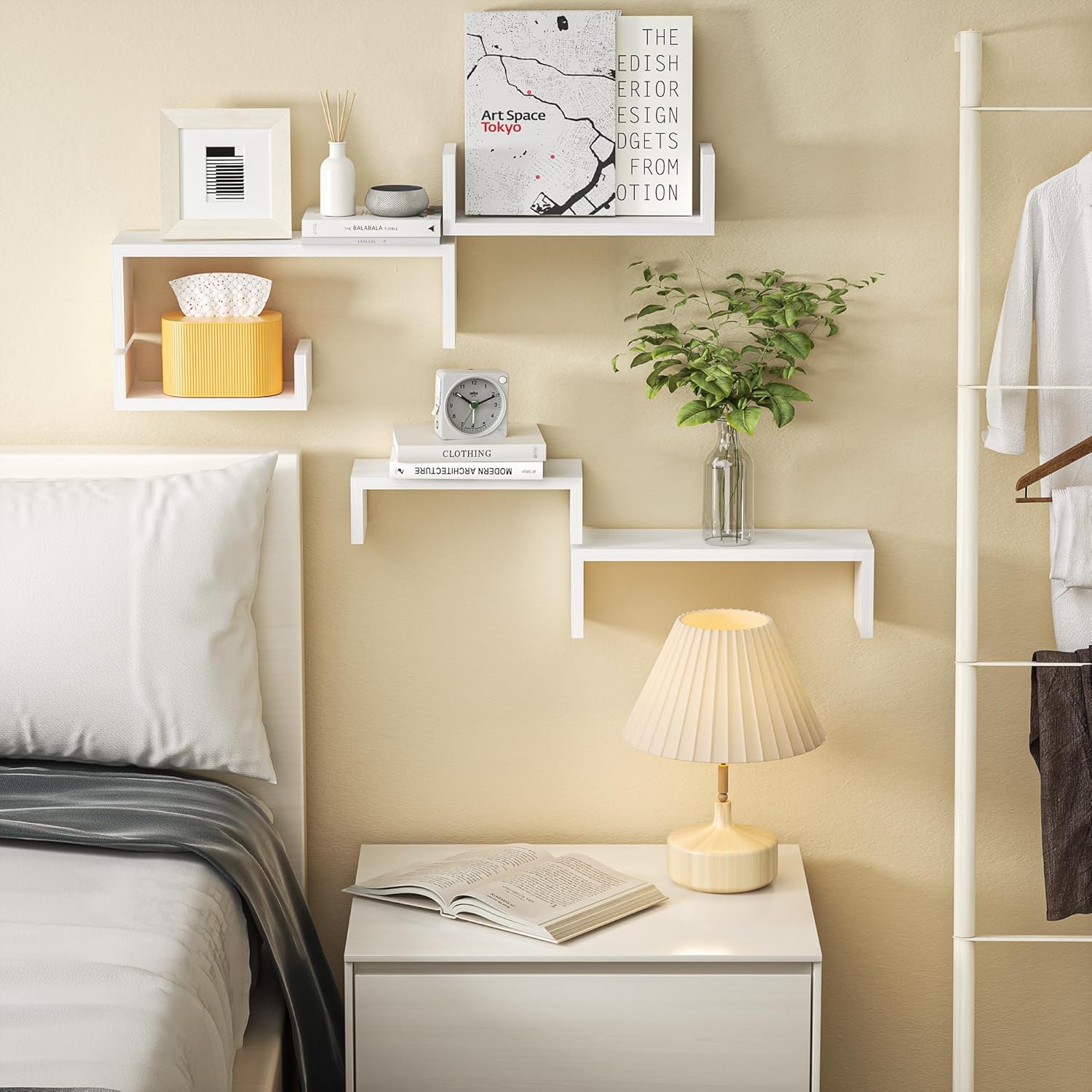 SRIWATANA 5-Piece Floating Wood Shelves Set Washed White