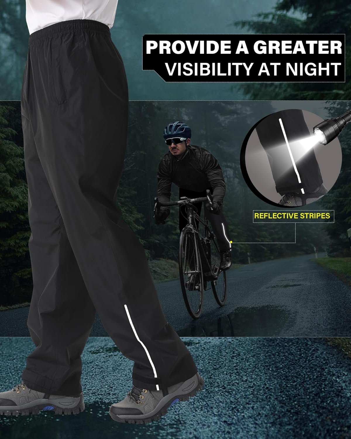 iCreek Mens Waterproof Rain Pants for Hiking Fishing Golf