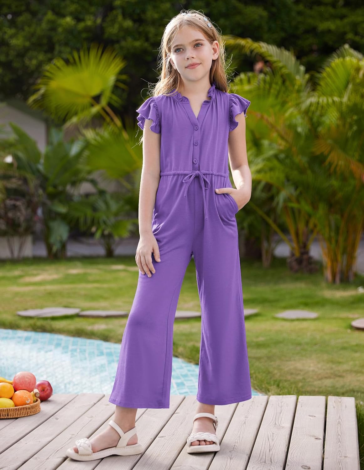 GRACE KARIN Girls Jumpsuit with Ruffle Sleeves