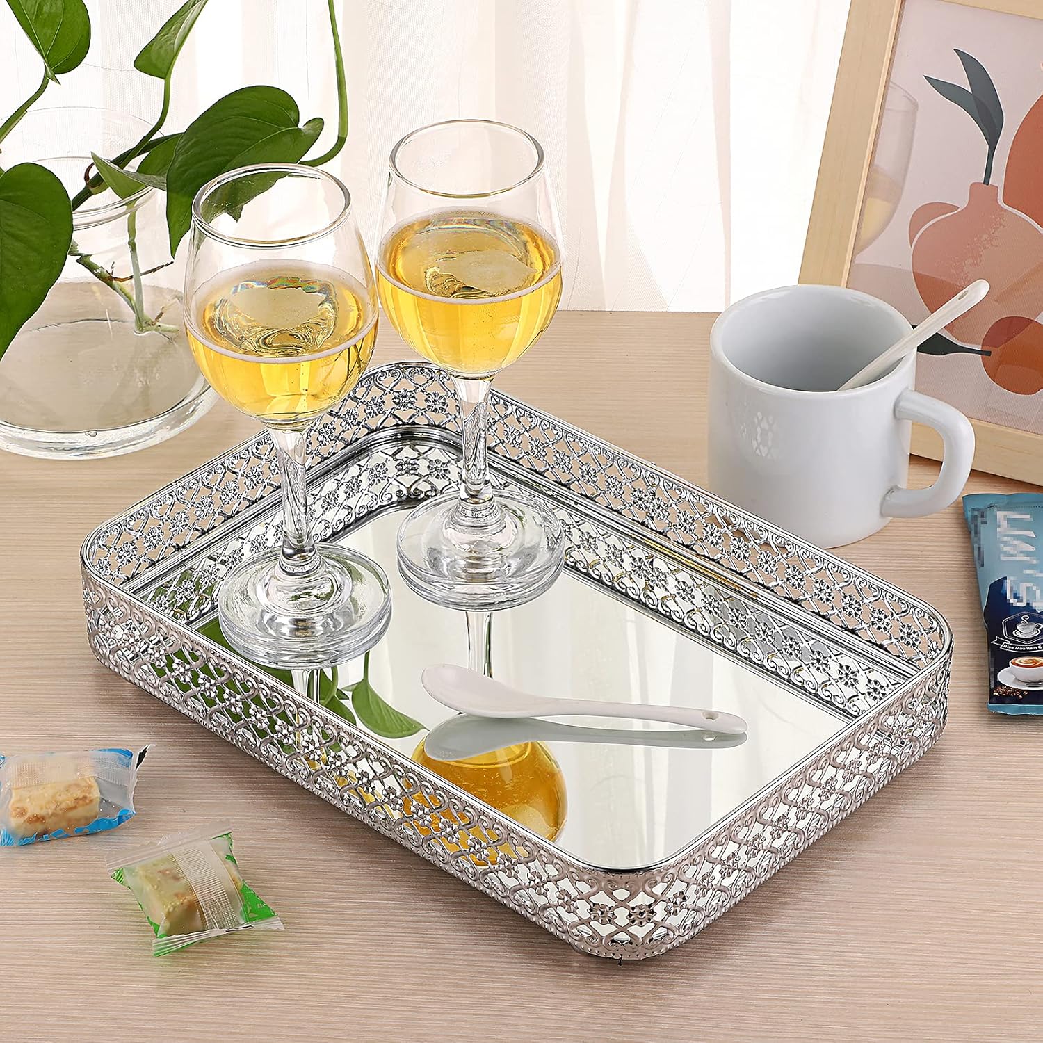 ELLDOO Decorative Mirror Jewelry Storage Tray