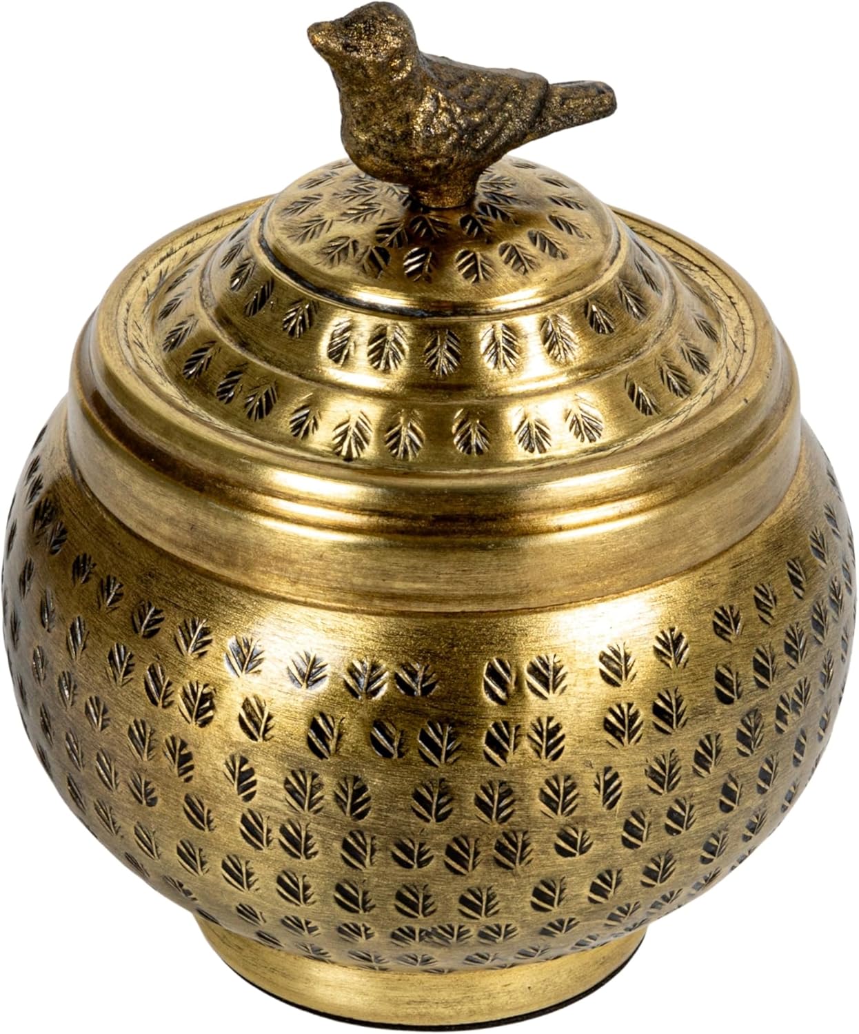 Creative Co-Op Brass Finish Decorative Jar with Bird Top