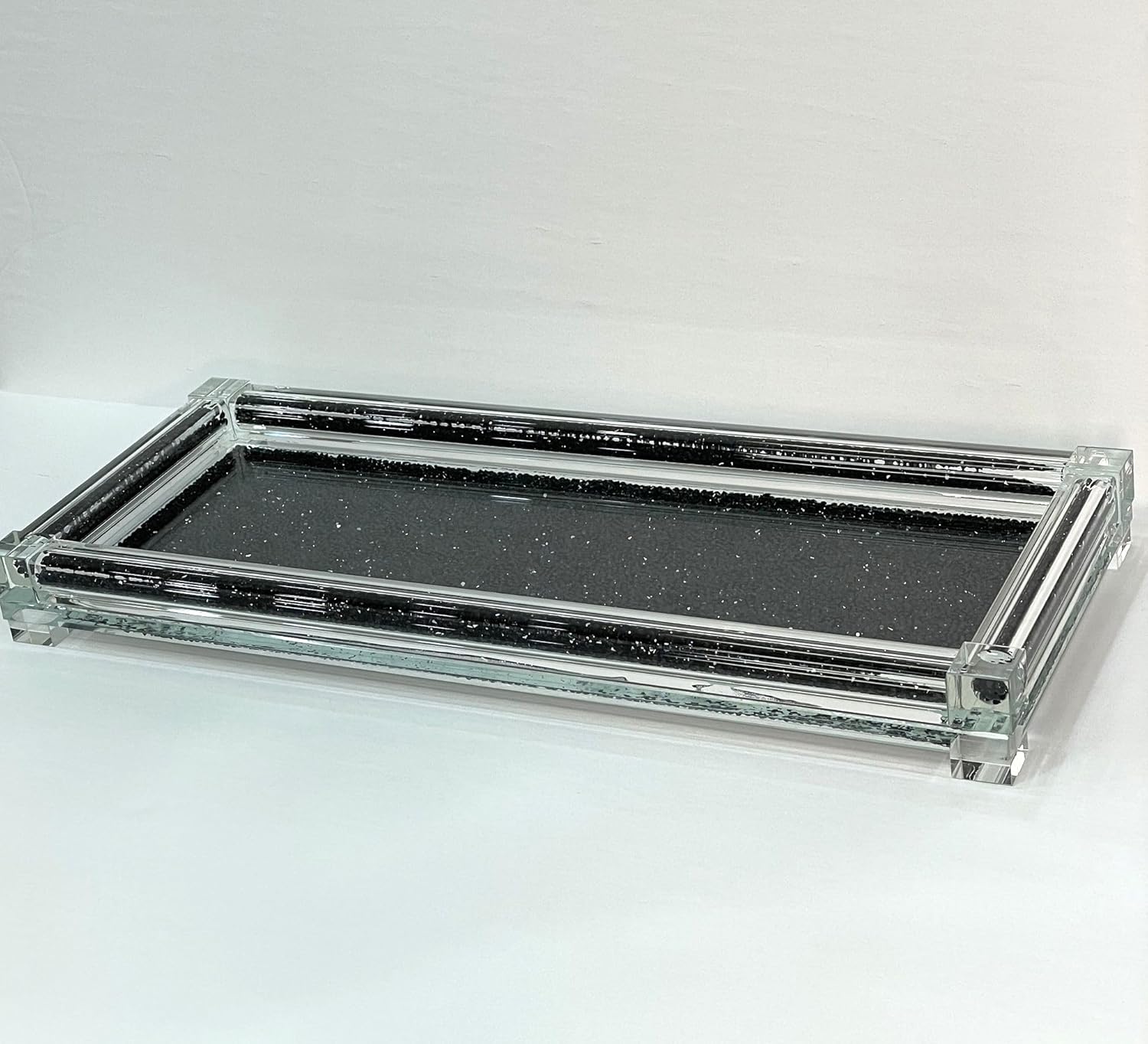 Stylish Home Organization Large Glass Tray with Crushed Diamond Design