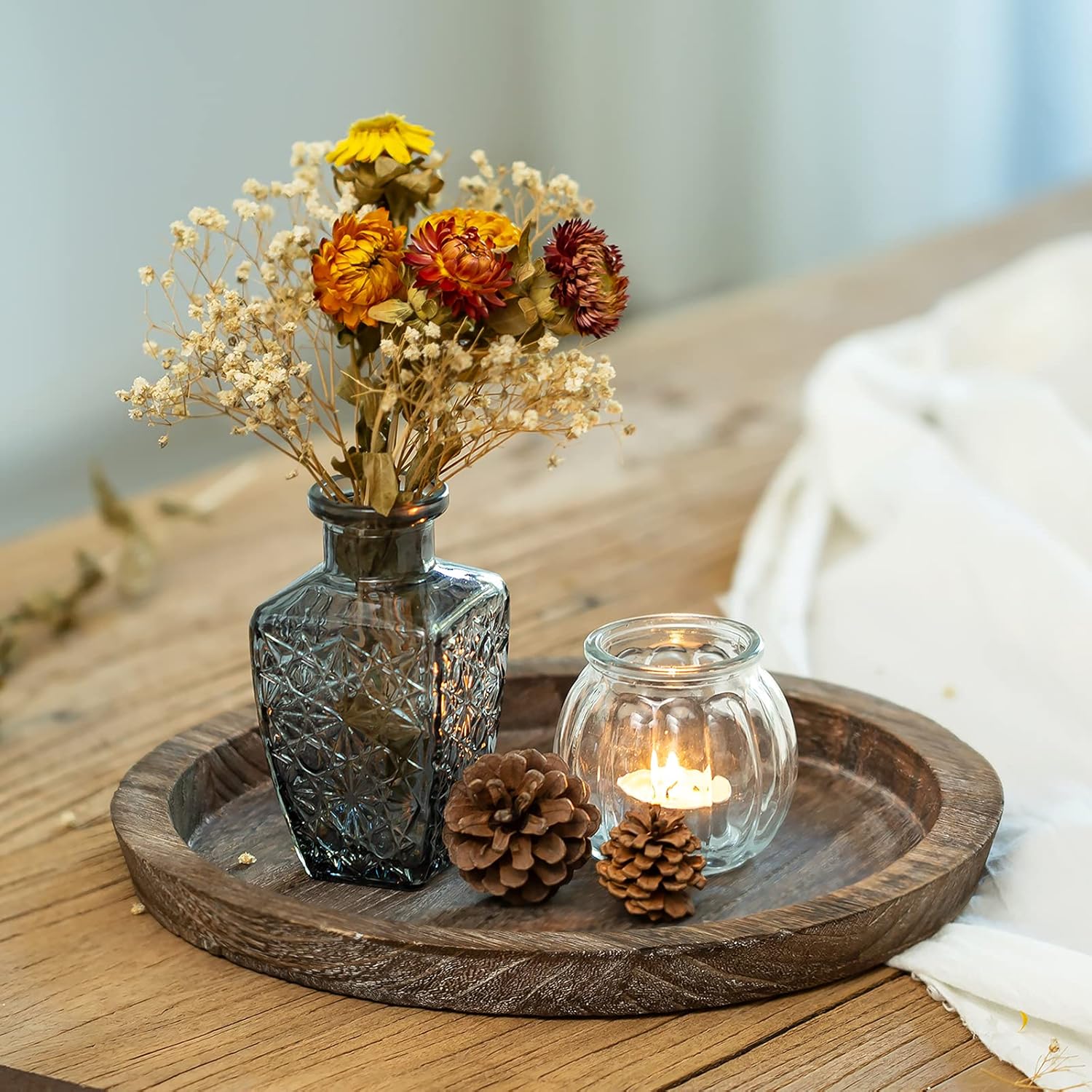 Romadedi 11inch Rustic Wooden Candle Tray Decor
