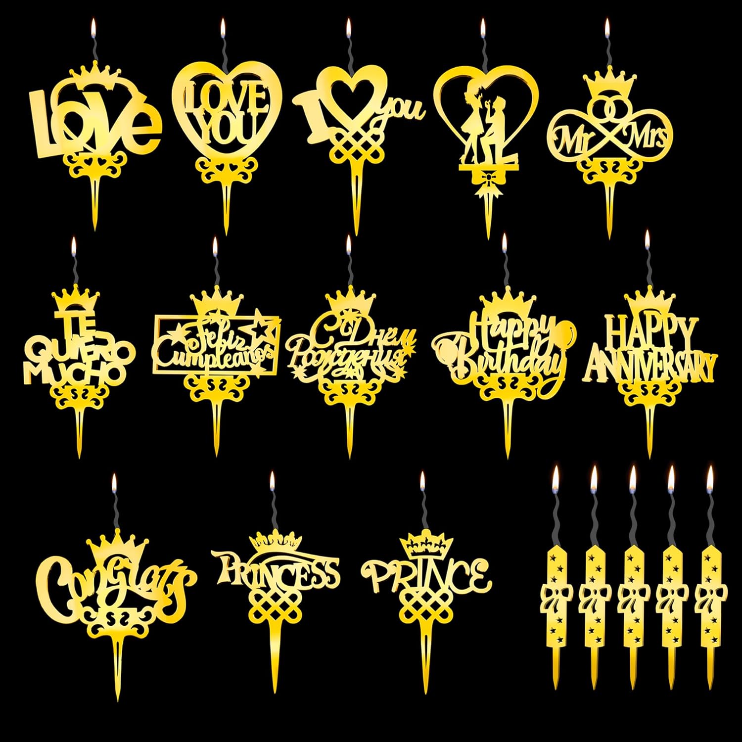 Luxury Gold Birthday Candle Topper - Reusable Elegant