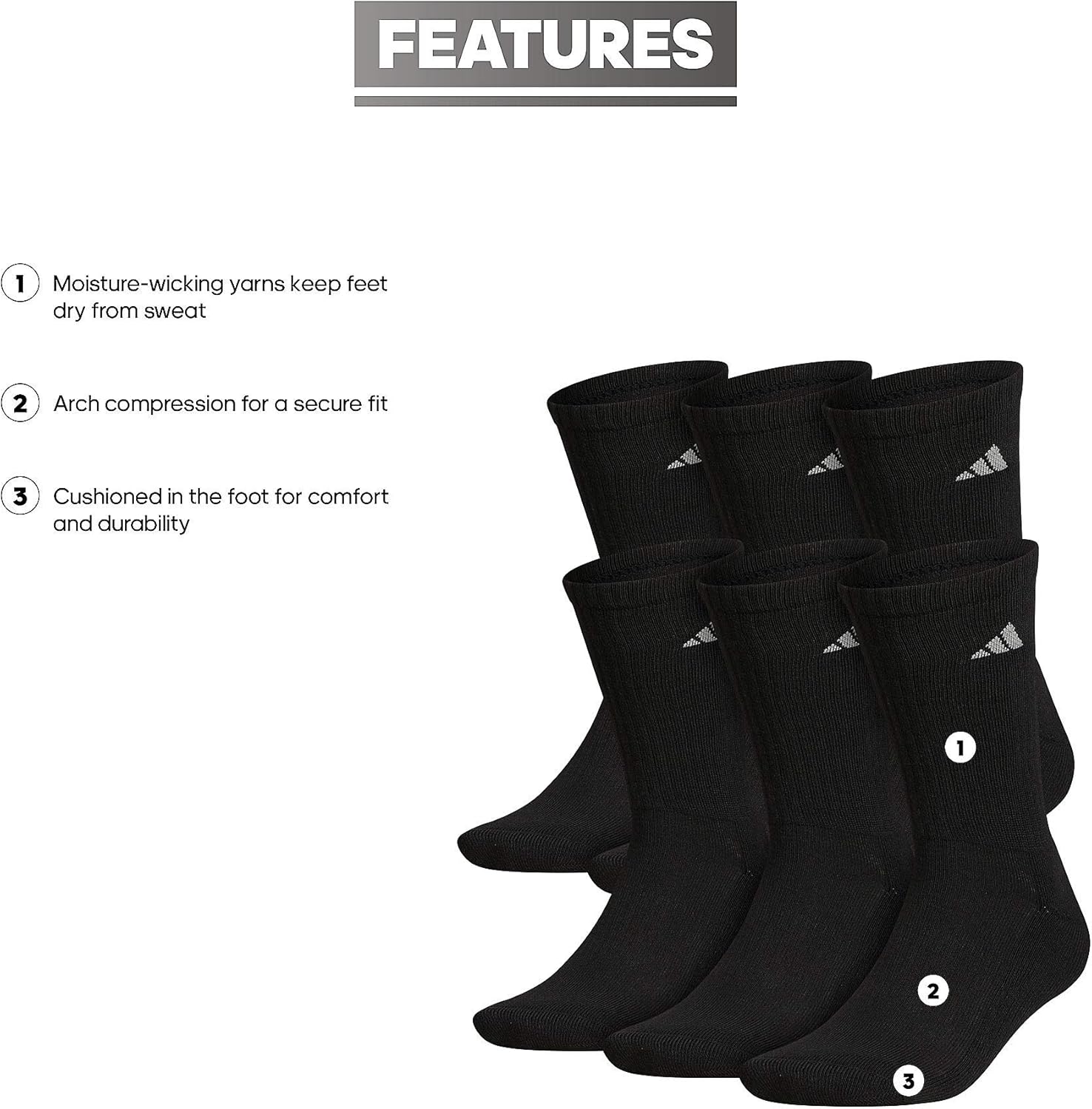 adidas Mens 6-Pack Cushioned Crew Socks 1
