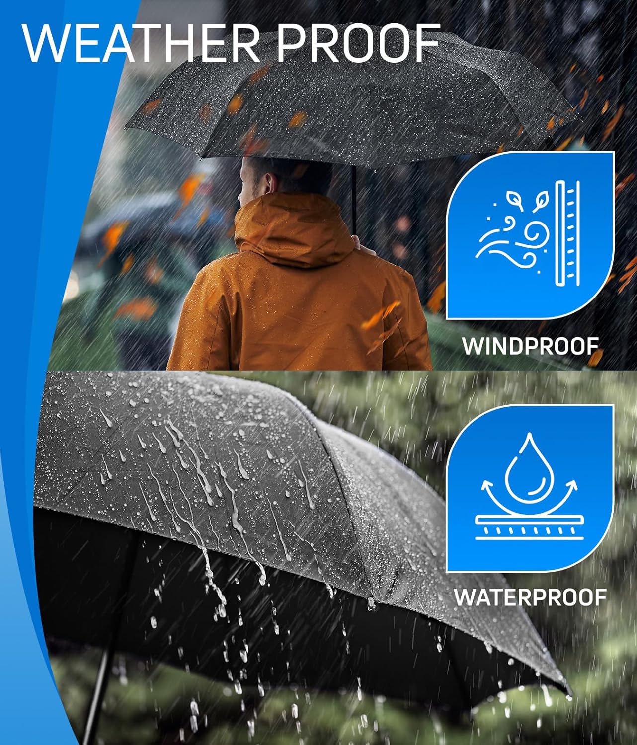Rain-Mate Windproof Travel Umbrella - Auto Open Close Compact