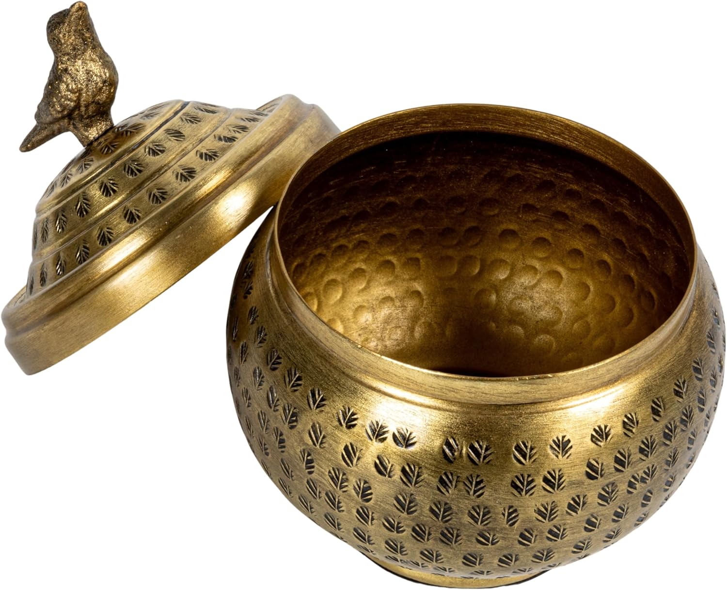 Creative Co-Op Brass Finish Decorative Jar with Bird Top