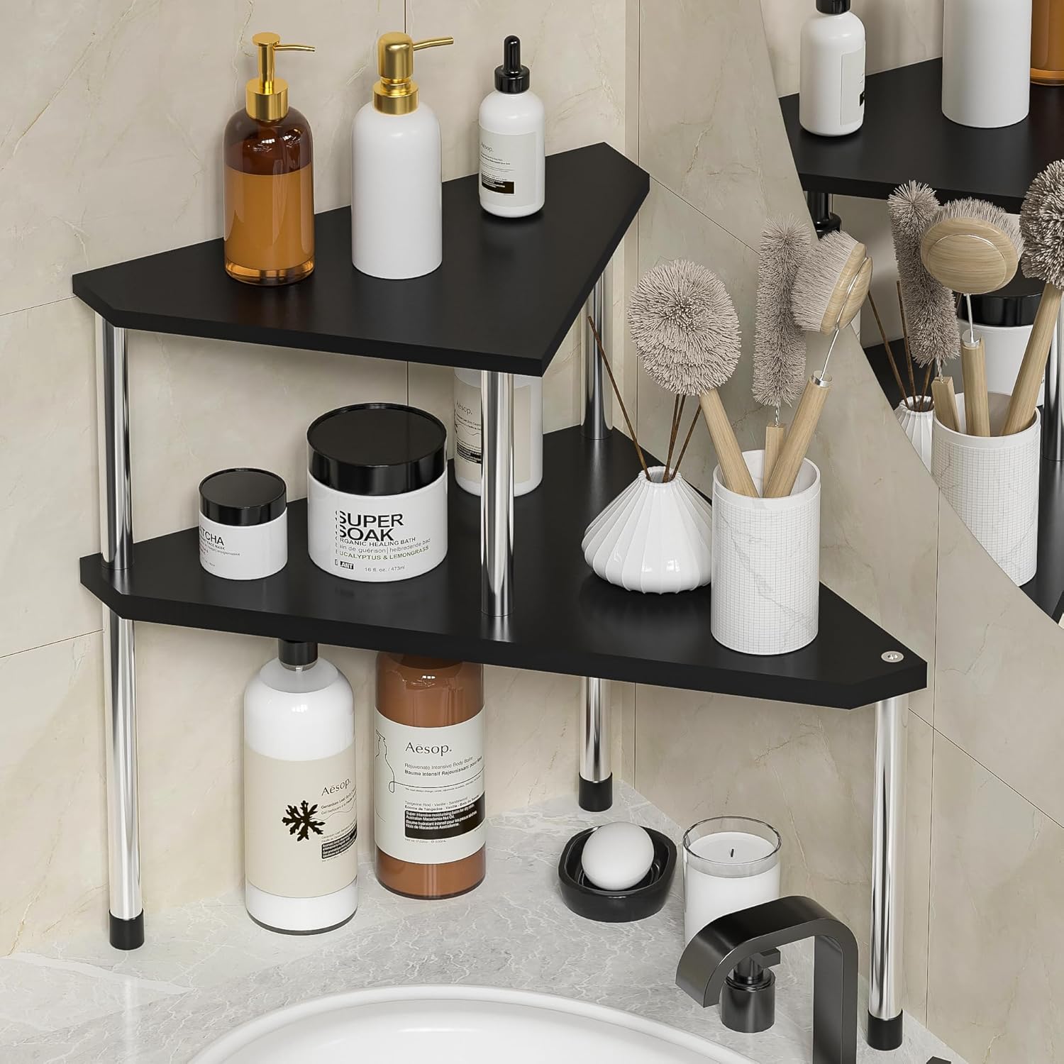 Weenson Corner Organizer Shelf with 2 Tiers Black