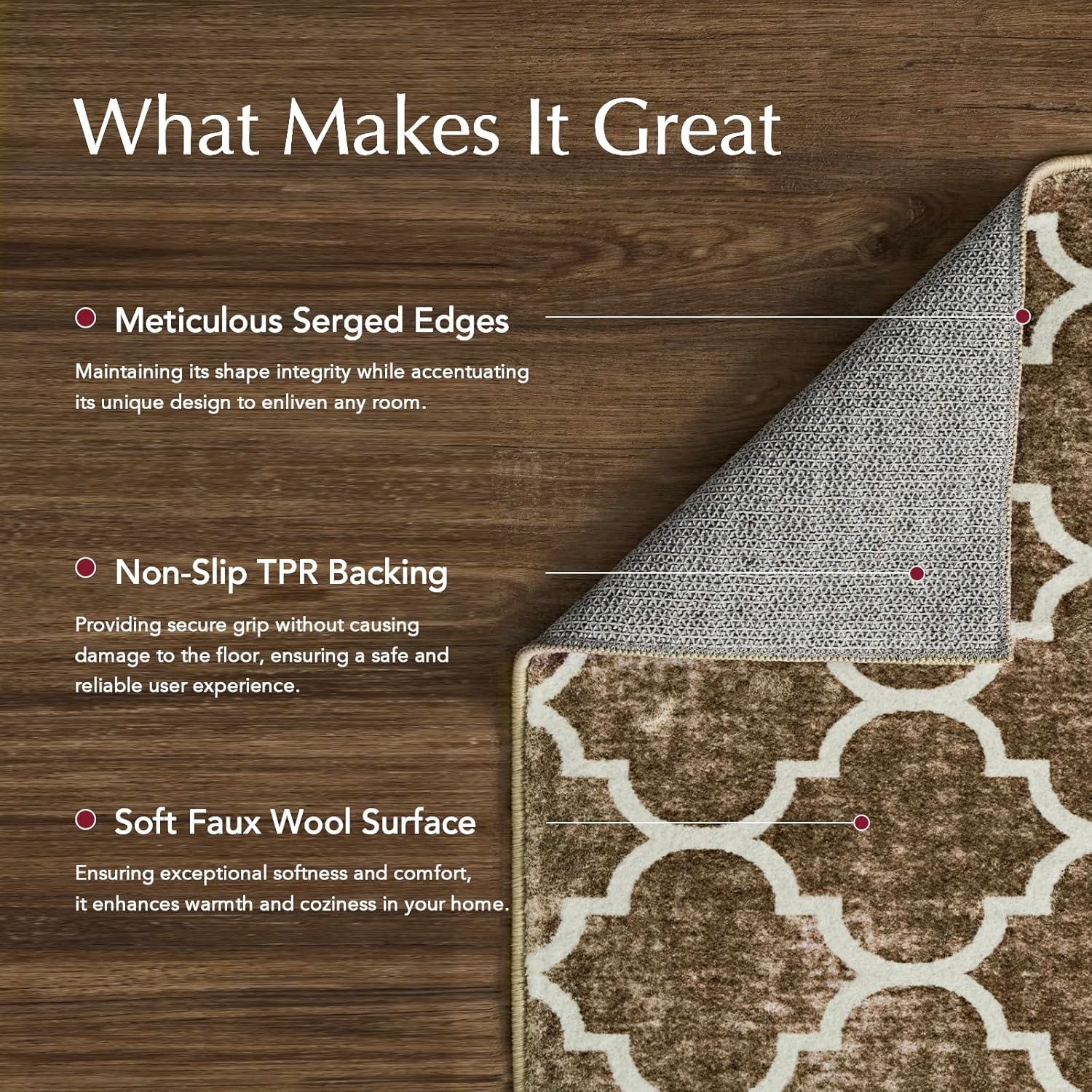 EVERGRACE Boho Trellis Faux Wool Runner Rug 2x6 Mocha Brown
