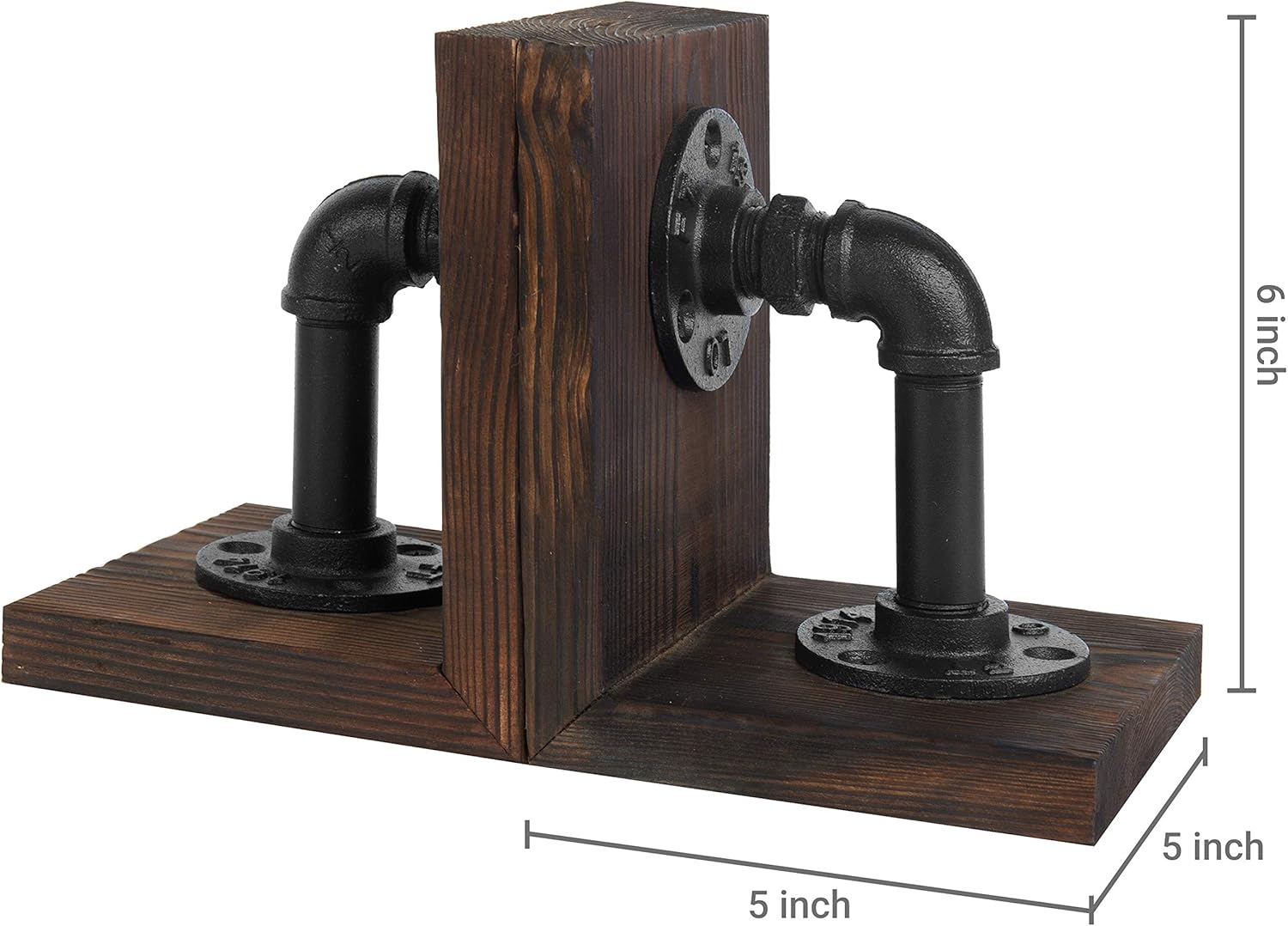 MyGift Dark Brown Bookends with Wood and Metal