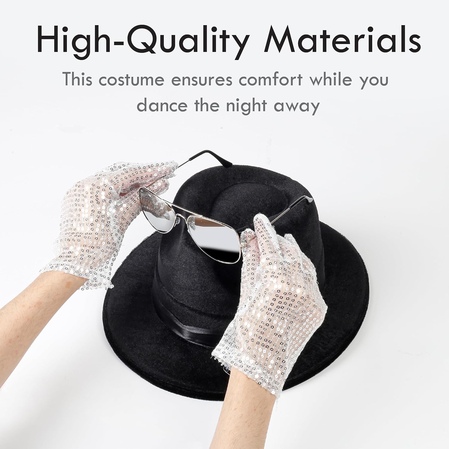 Michael Jackson Costume - Set of 3 - Fedora Sequin Gloves Aviator Sunglasses