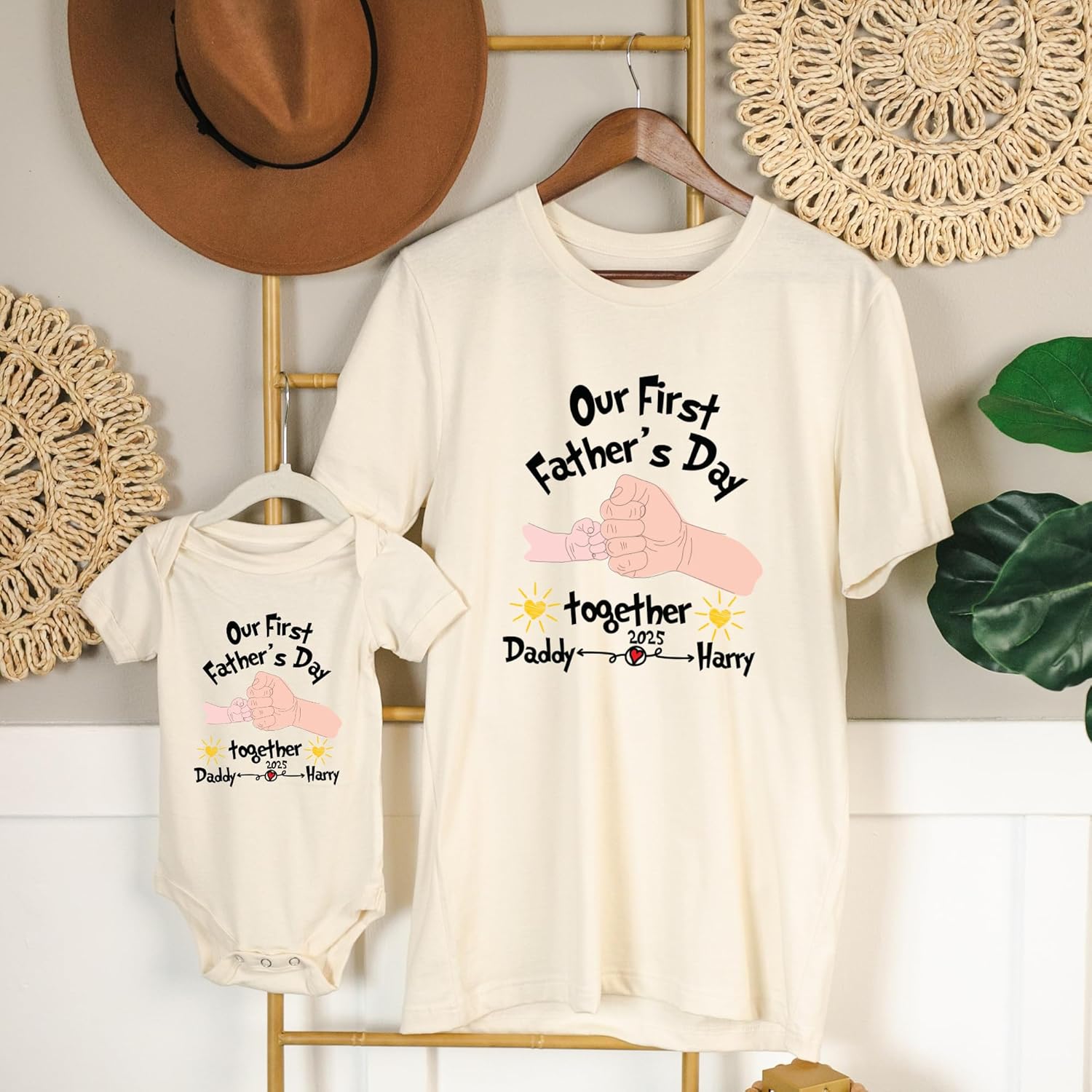 Our First Fathers Day Matching Shirts Set - Holding Hands Design