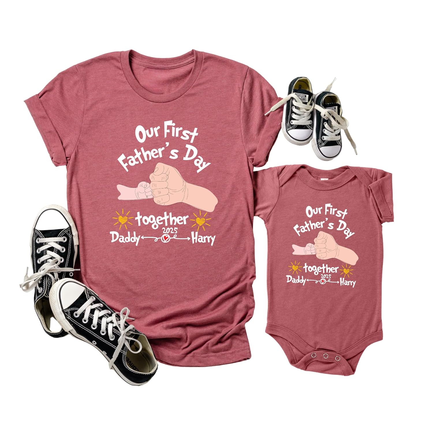 Our First Fathers Day Matching Shirts Set - Holding Hands Design