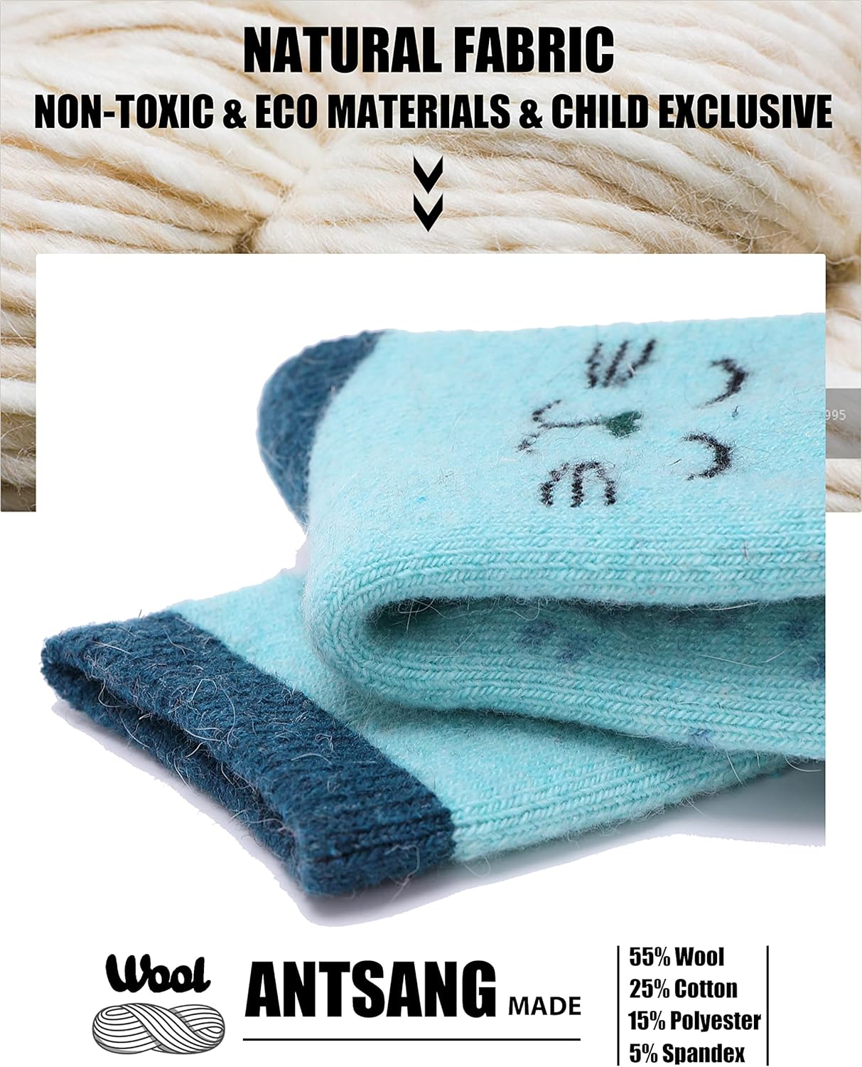 ANTSANG Kids Merino Wool Hiking Socks 6 Pairs