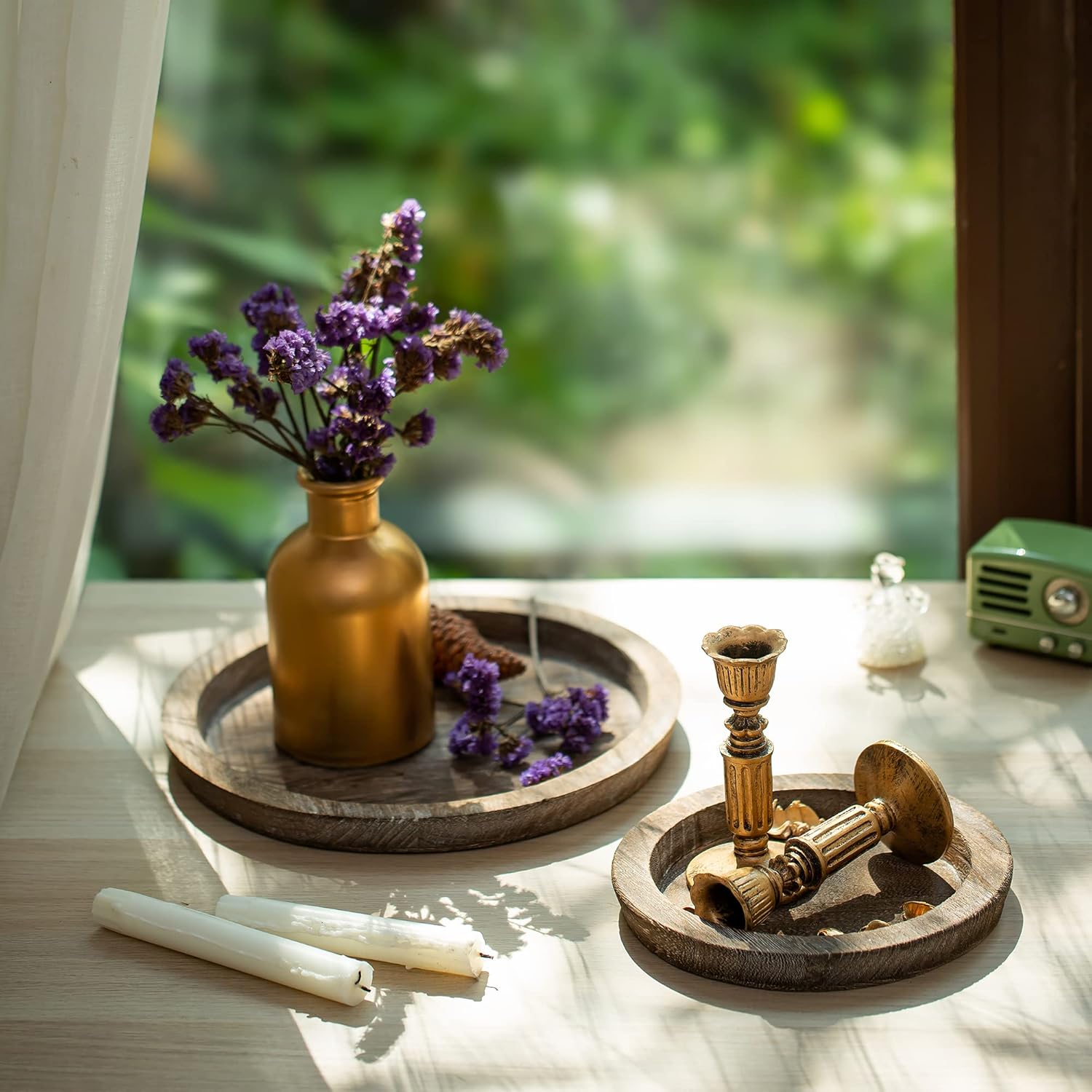 Romadedi 11inch Rustic Wooden Candle Tray Decor