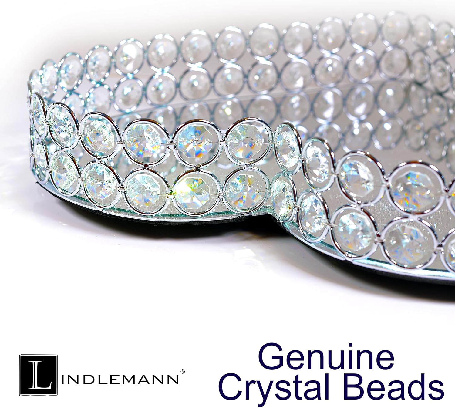 Heart Shaped Metal Crystal Vanity Tray with Mirror