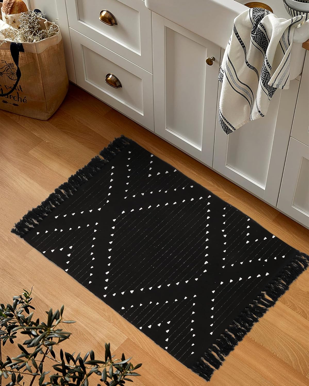 LIVEBOX Boho Black Bathroom Rug 2x3