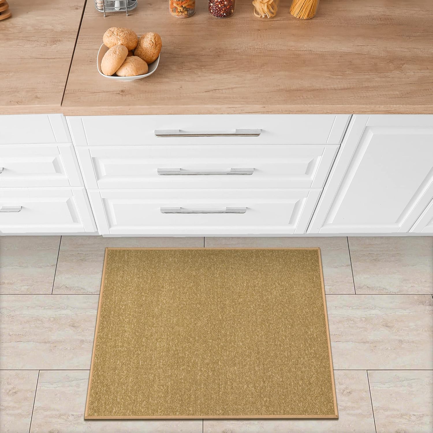Otomanson 2 Piece Non-Slip Beige Runner Rug Set