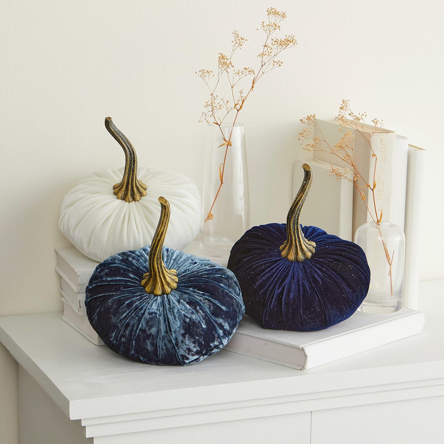 Set of 3 Velvet Pumpkins Fall Home Decor