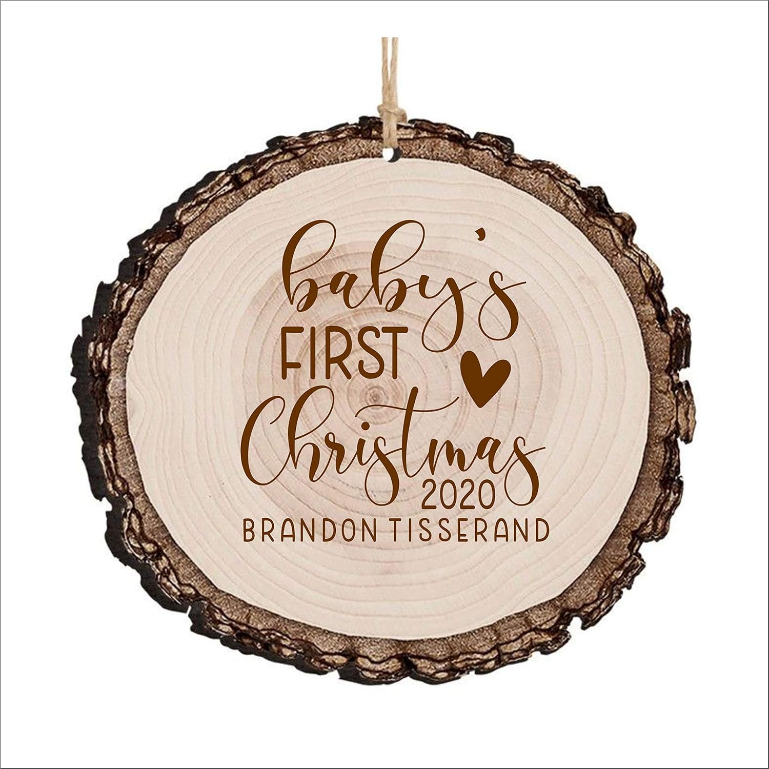 Baby First Christmas Ornament Wood Log Slice Personalized
