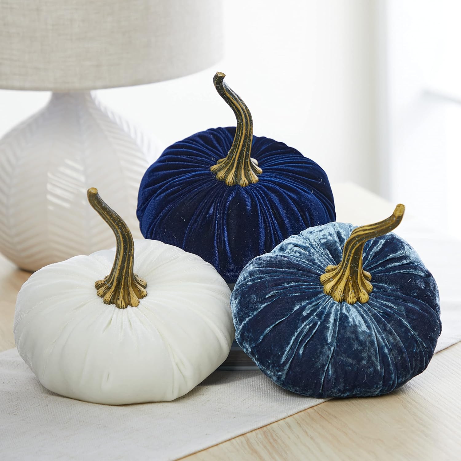 Set of 3 Velvet Pumpkins Fall Home Decor
