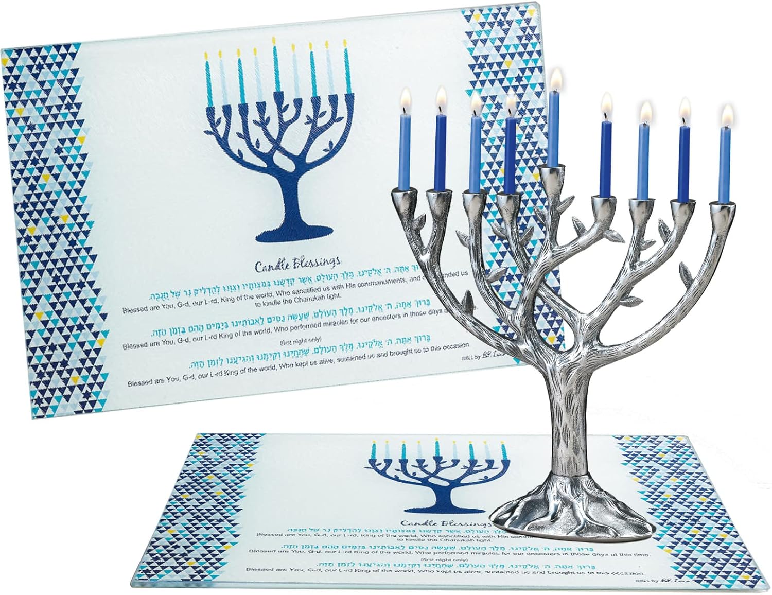 Rite Lite Tempered Glass Hanukkah Drip Tray Tree of Life Design