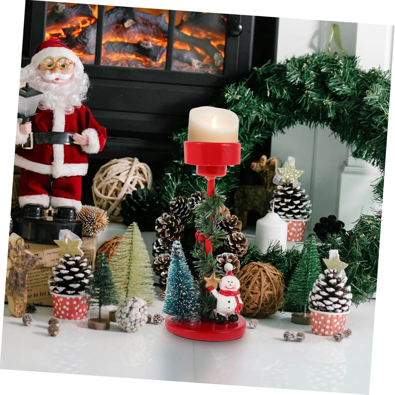Gatuida Resin Snowman Candle Holders for Holiday Decor