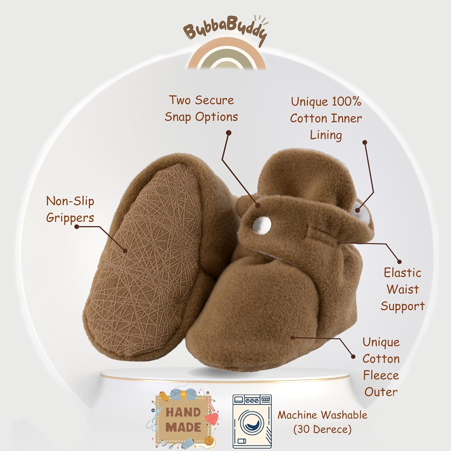 Bubbabuddy Cozy Fleece Baby Booties with Non-Slip Sole