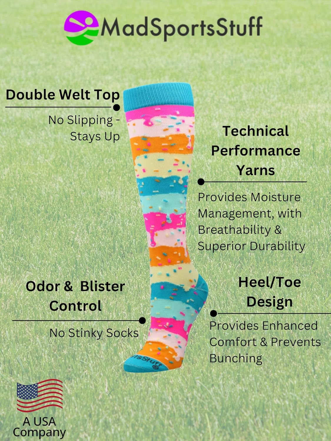 MadSportsStuff Rainbow Sprinkles Socks for Soccer Softball