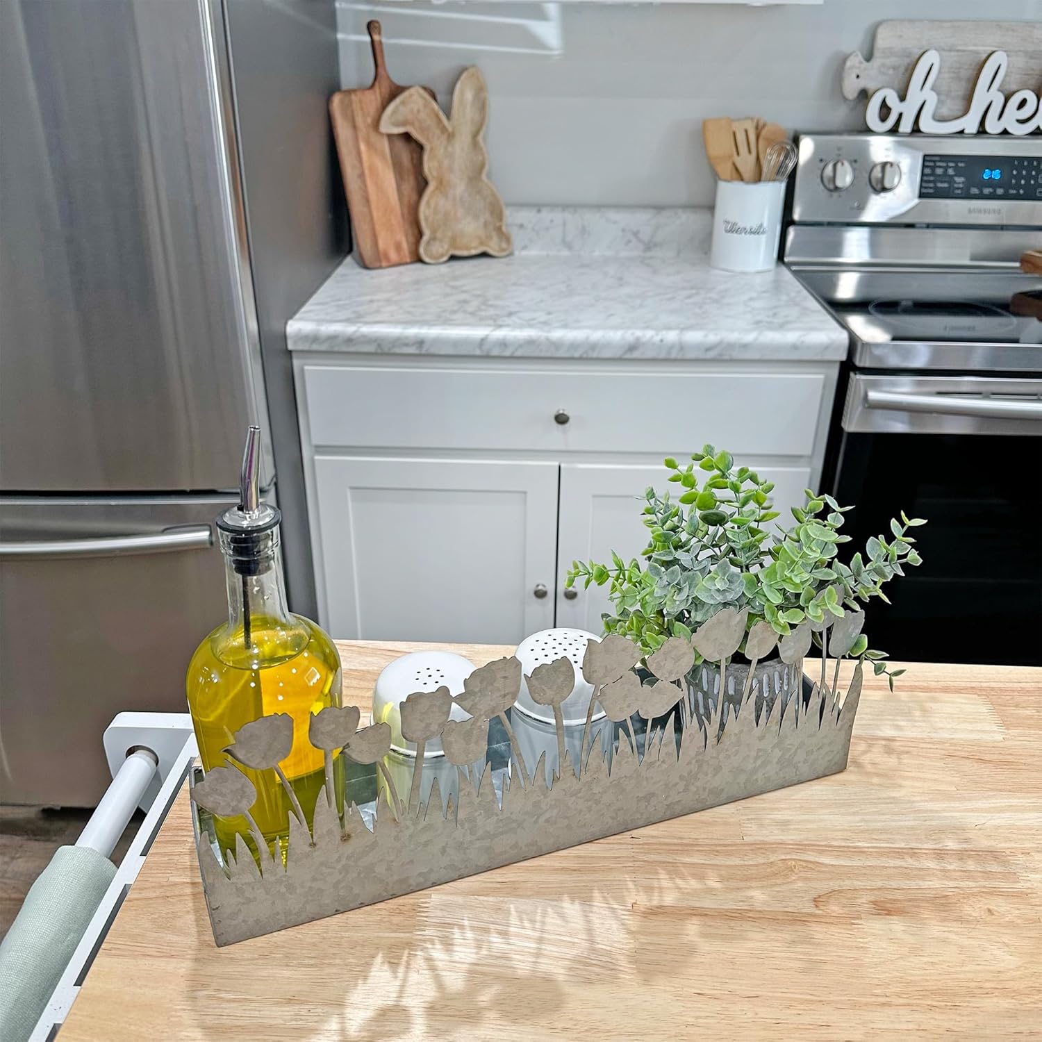 AuldHome Design Tulips Galvanized Metal Tray 16x4x6 Inches 1