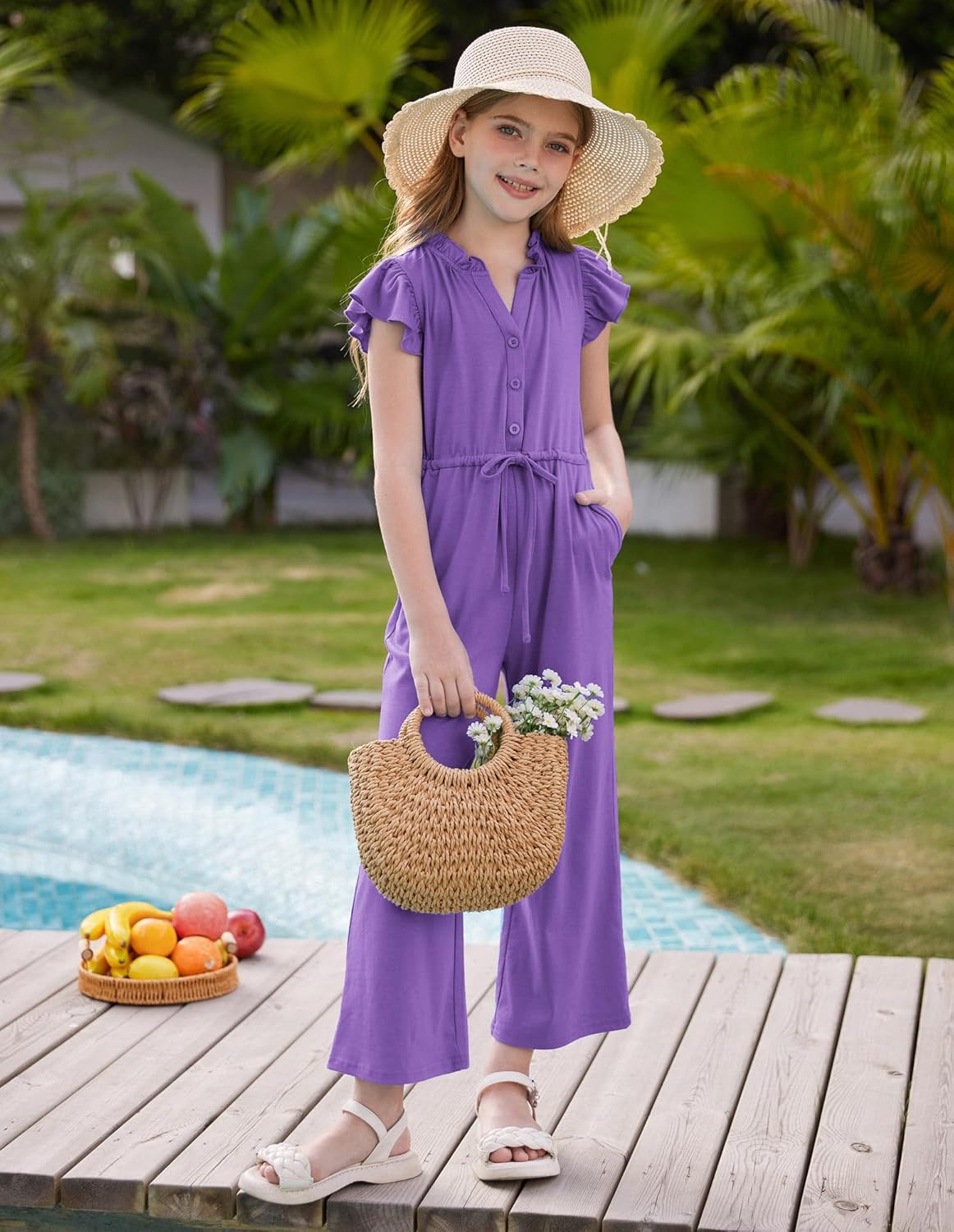 GRACE KARIN Girls Jumpsuit with Ruffle Sleeves