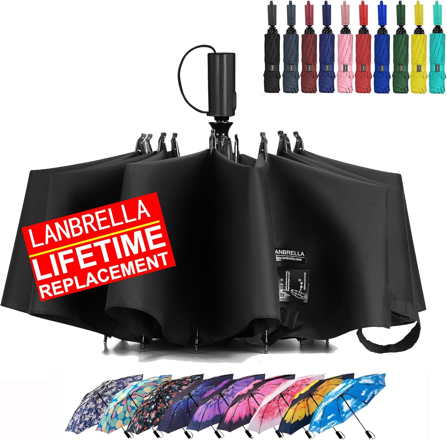 LANBRELLA Compact Reverse Folding Umbrella Auto Windproof 1
