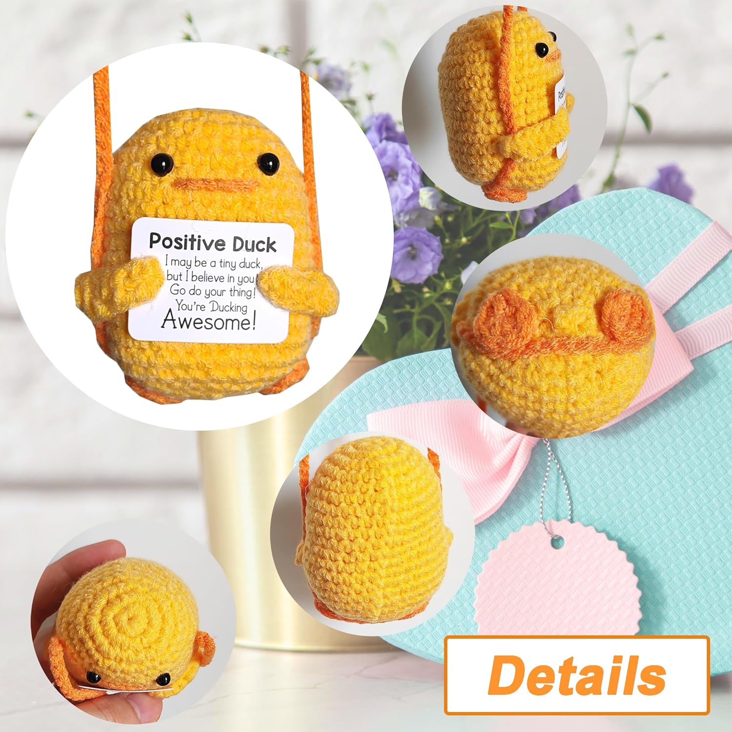 Emotional Support Positive Crochet Duck with Encouraging Card